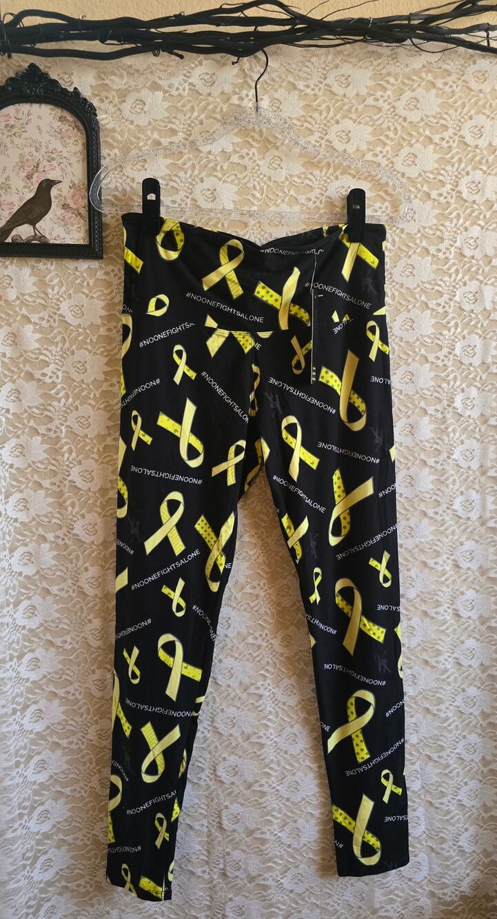 High-Waist Yellow Ribbon "#NoOneFightsAlone" Leggings - Awareness Leggings